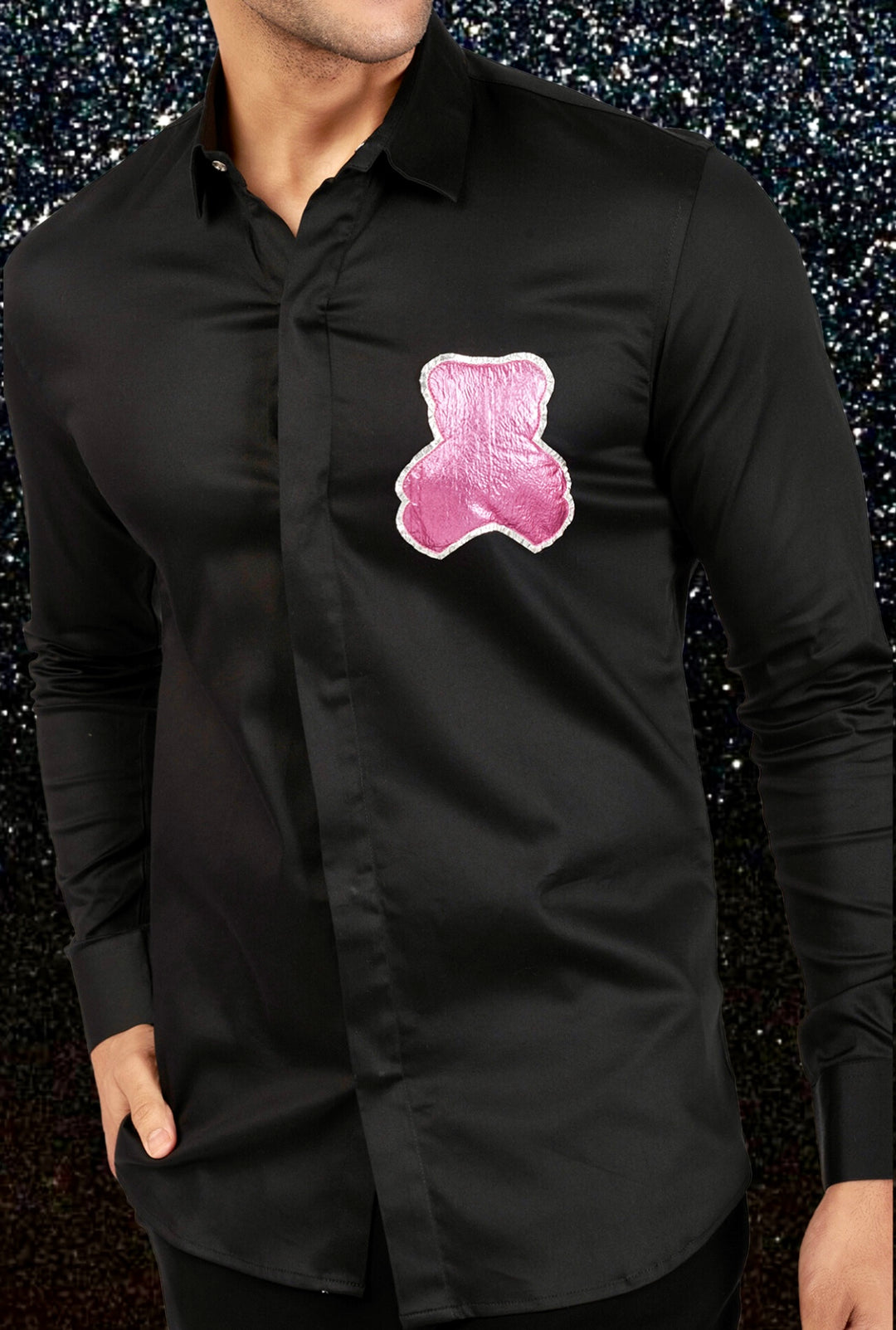 BLACK SHIRT WITH PINK TEDDY