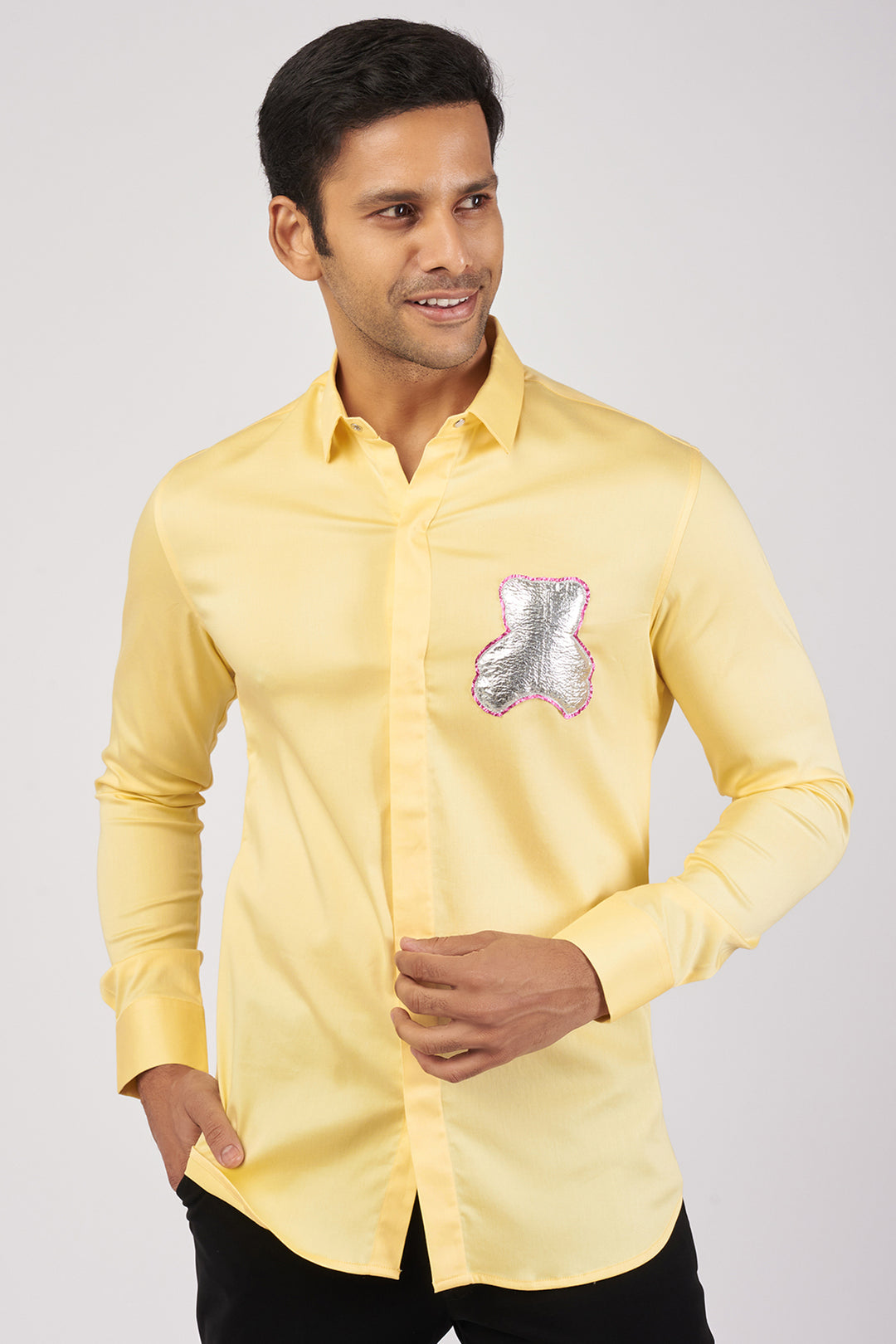 YELLOW SHIRT WITH SILVER TEDDY