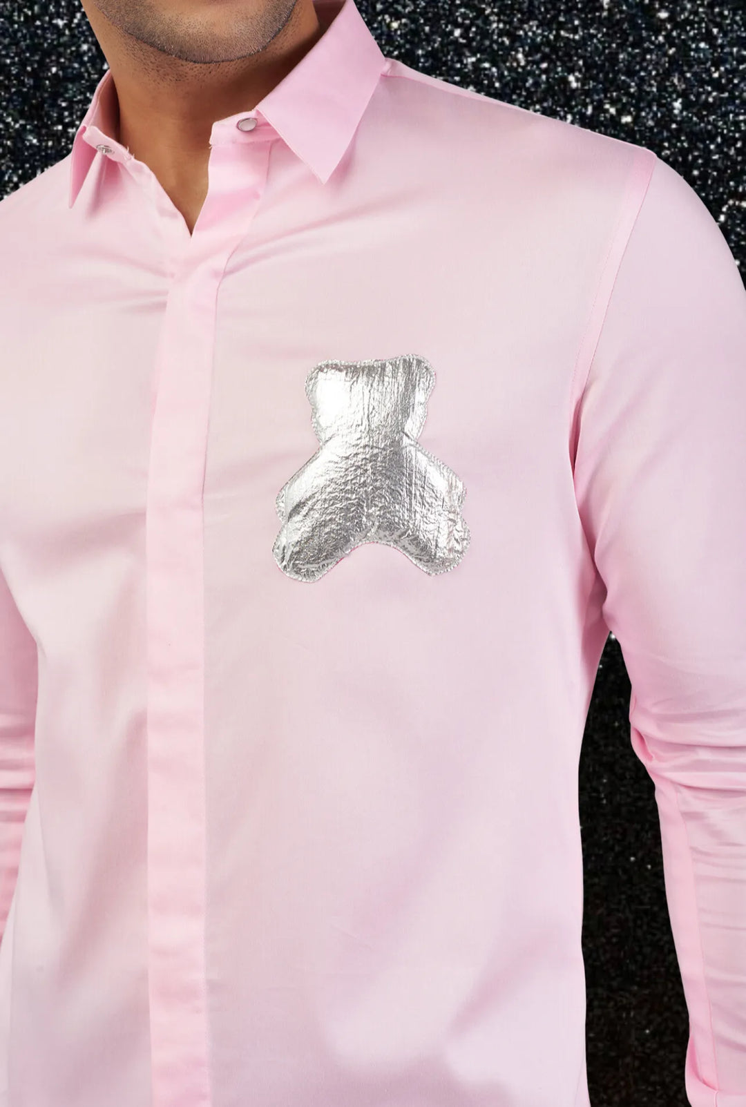 PINK SHIRT WITH SILVER TEDDY