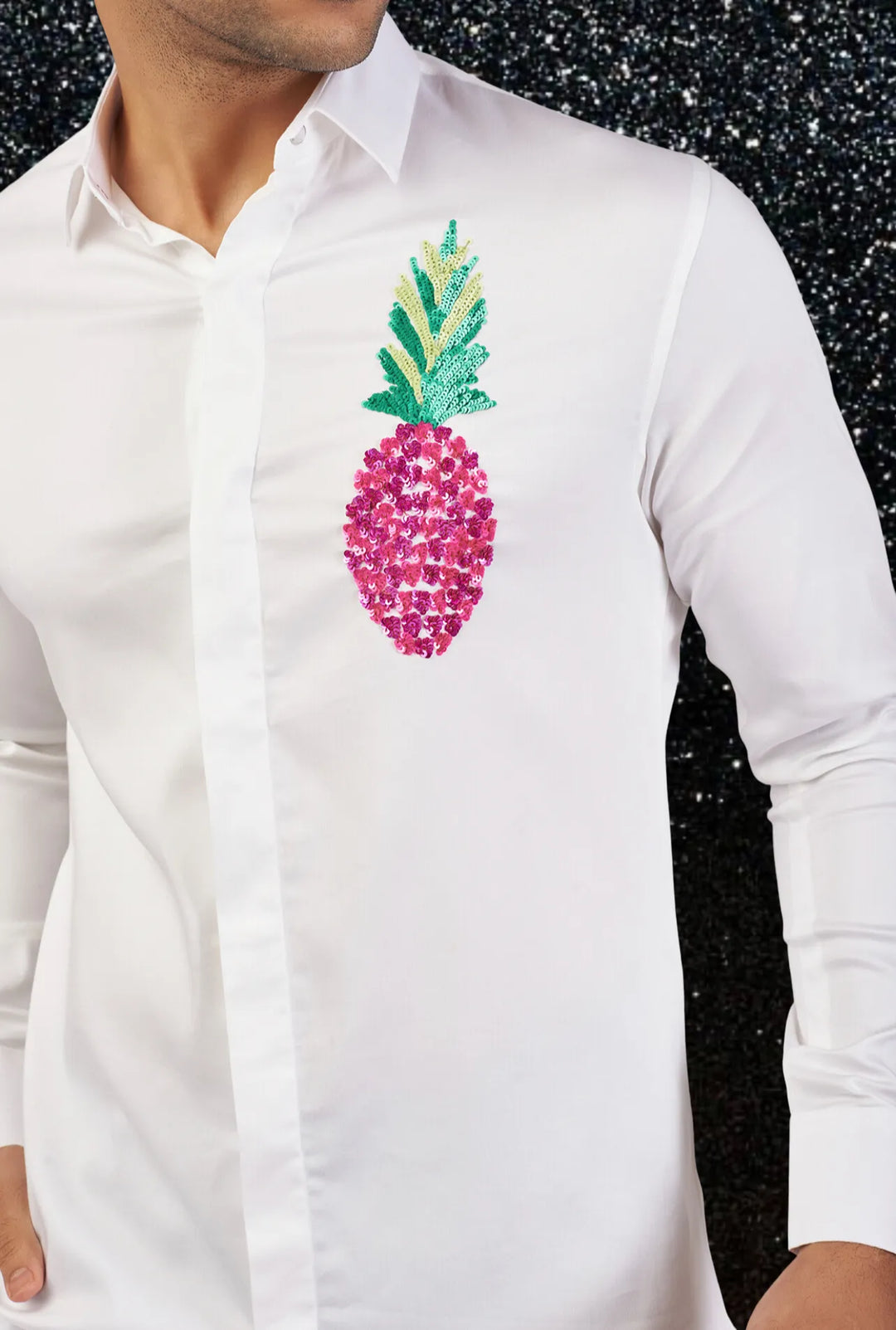 WHITE SHIRT WITH HAND EMBROIDERED PINEAPPLE WITH HEARTS