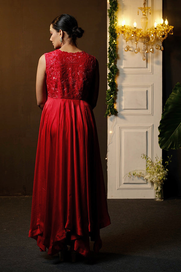 RED LONG DRESS WITH PANTS