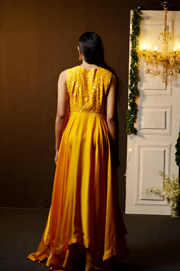 MUSTARD LONG DRESS WITH PANTS