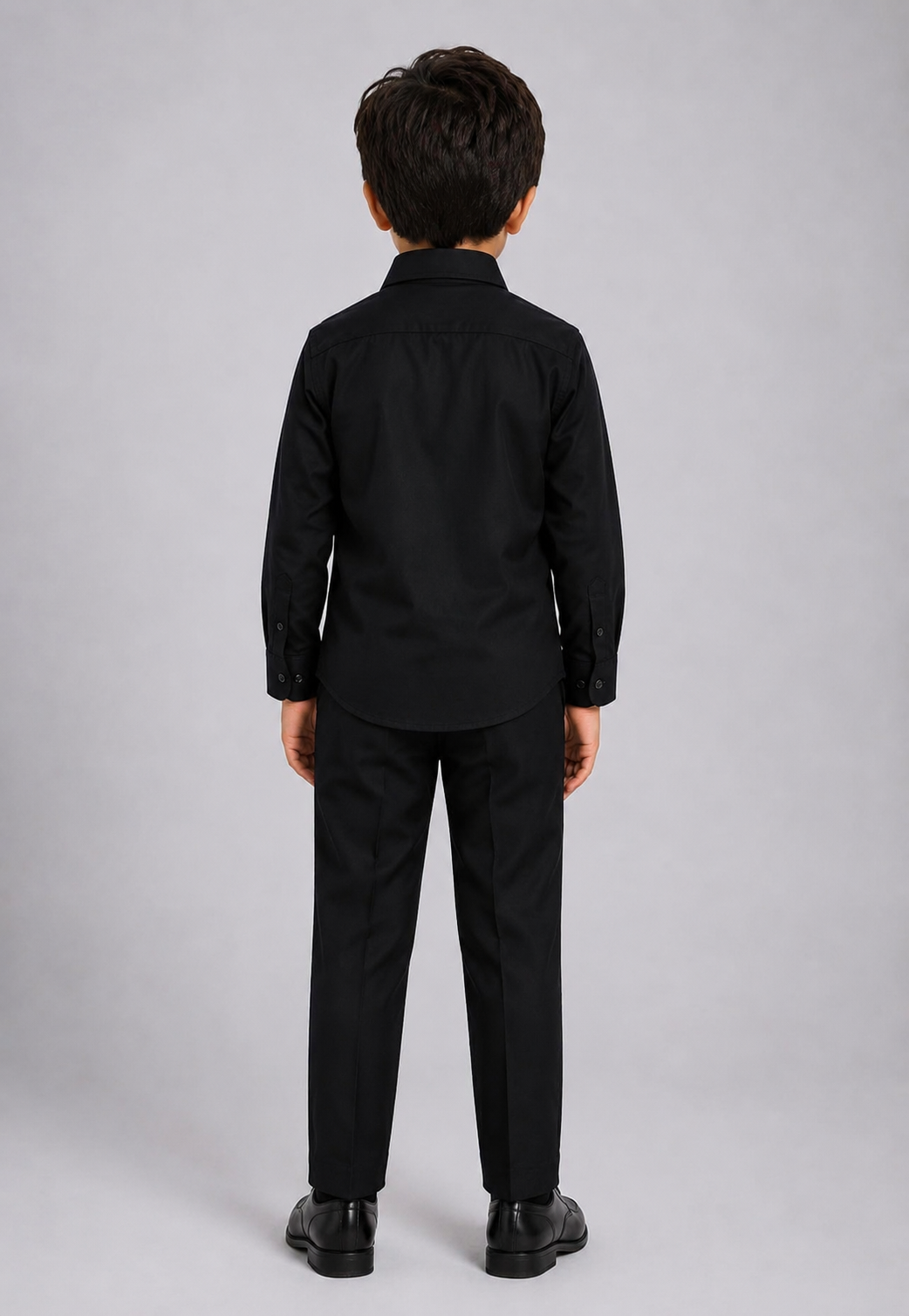 BOY BLACK SHIRT WITH HAND EMBROIDERED SILVER CALF ON POCKET SQAURE