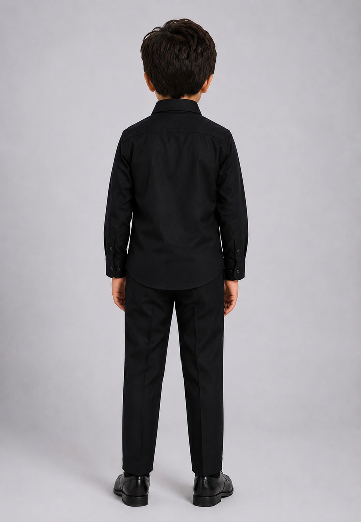 BOY BLACK SHIRT WITH HAND EMBROIDERED SILVER CALF ON POCKET SQAURE