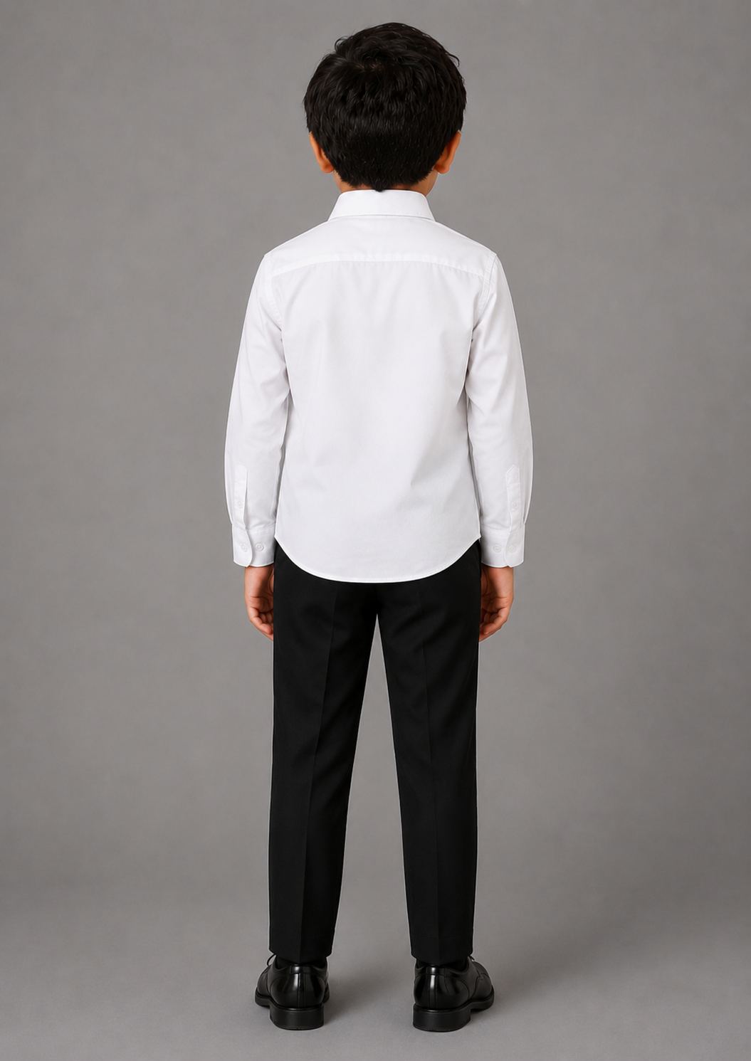 BOY WHITE SHIRT WITH HAND EMBROIDERED BLACK GOTHIK ON SLEEVES AND SHOULDER