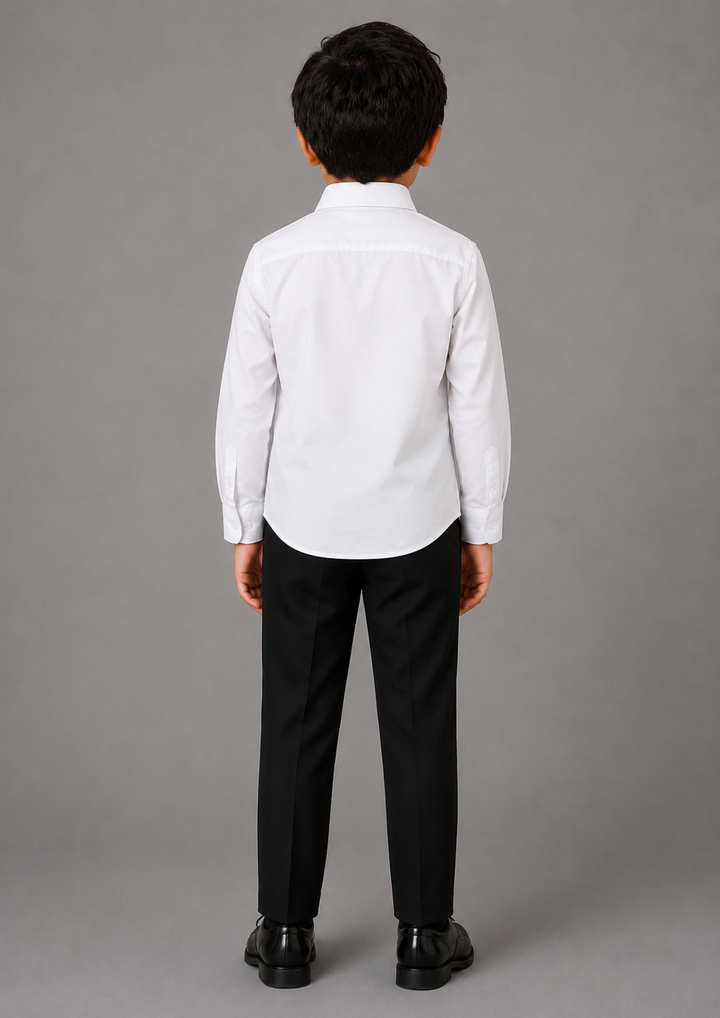 BOY WHITE SHIRT WITH HAND EMBROIDERED BLACK GOTHIK ON SLEEVES AND SHOULDER