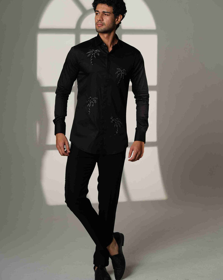 Black Shirt with Quad Palm Trees
