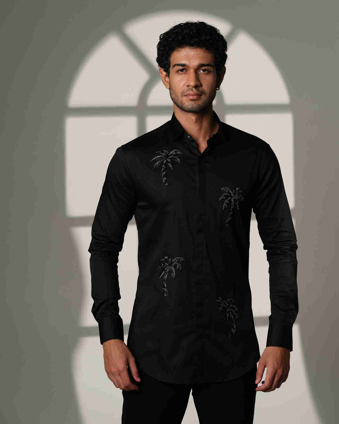 Black Shirt with Quad Palm Trees