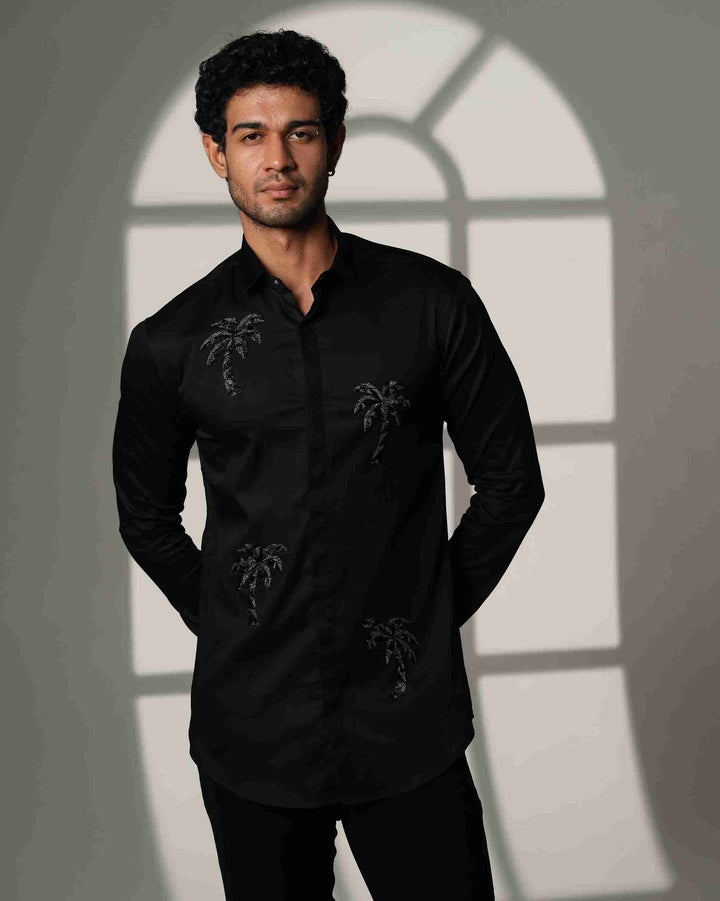 Black Shirt with Quad Palm Trees