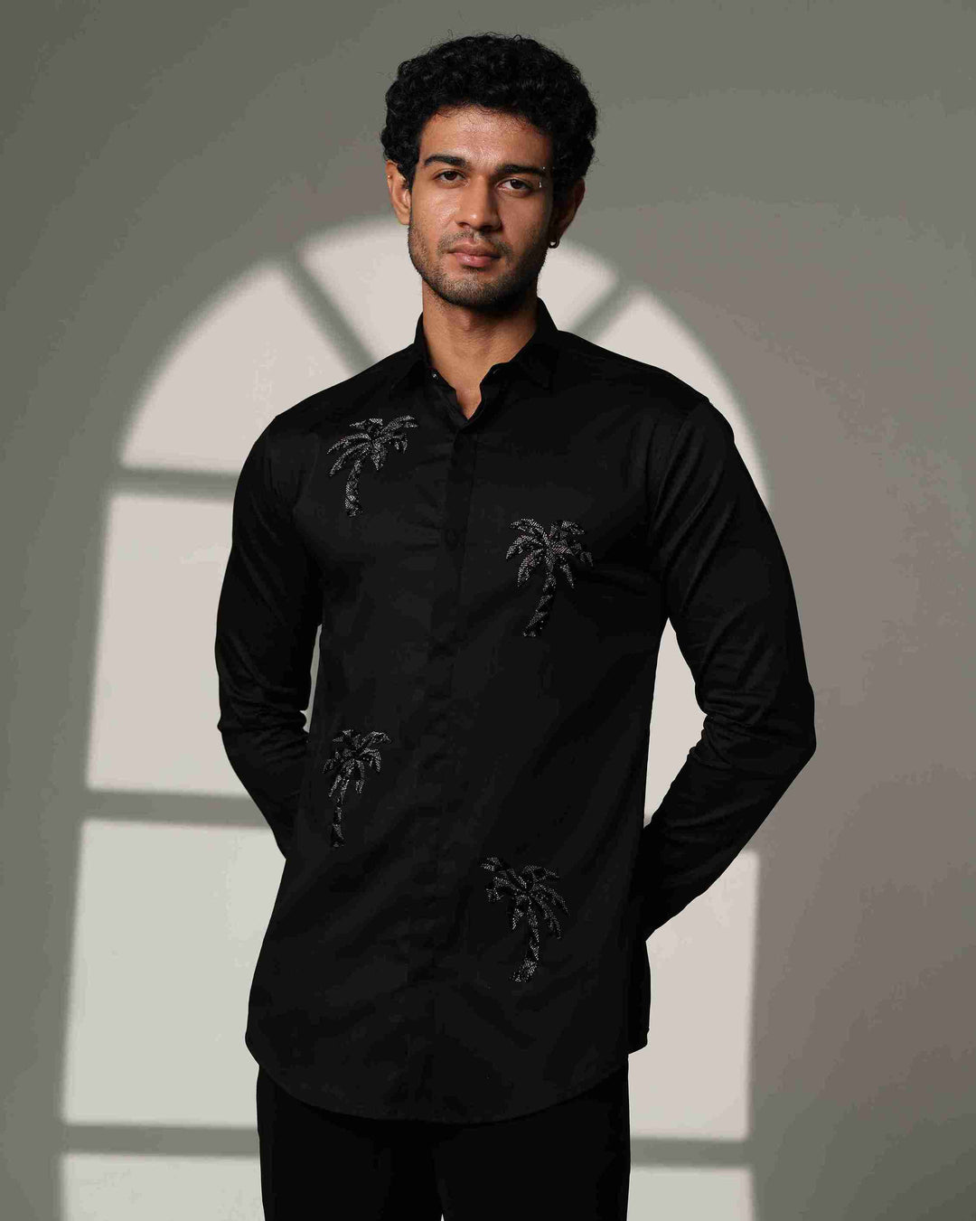 Black Shirt with Quad Palm Trees