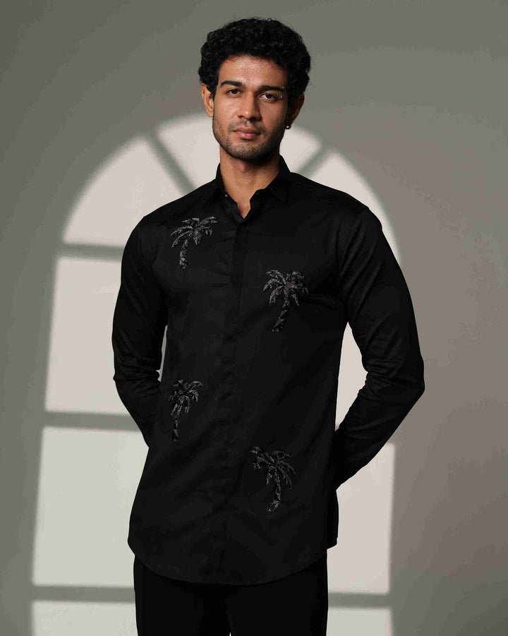 Black Shirt with Quad Palm Trees