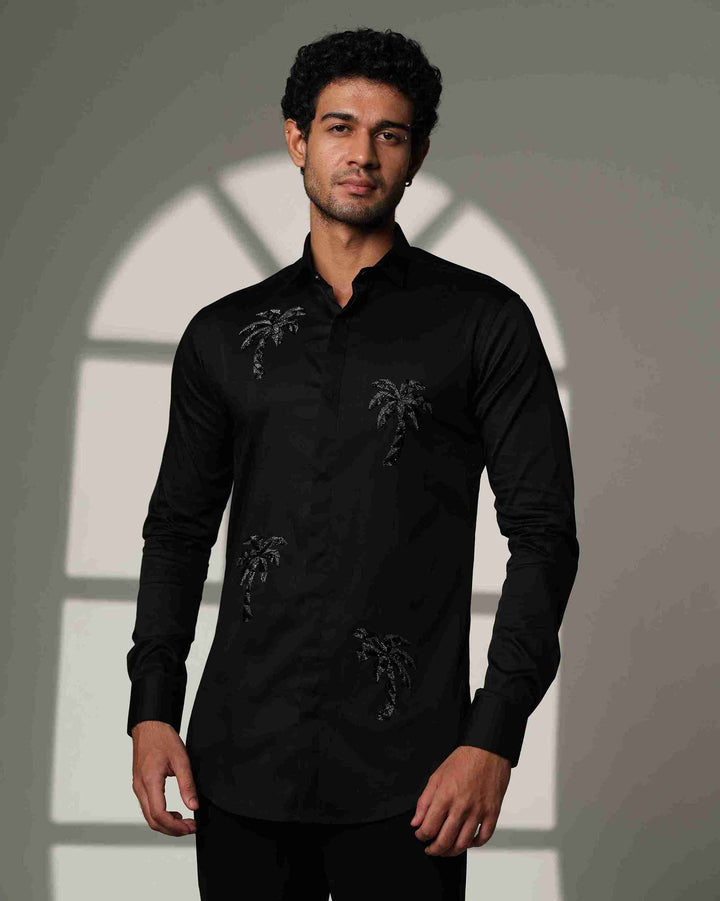 Black Shirt with Quad Palm Trees