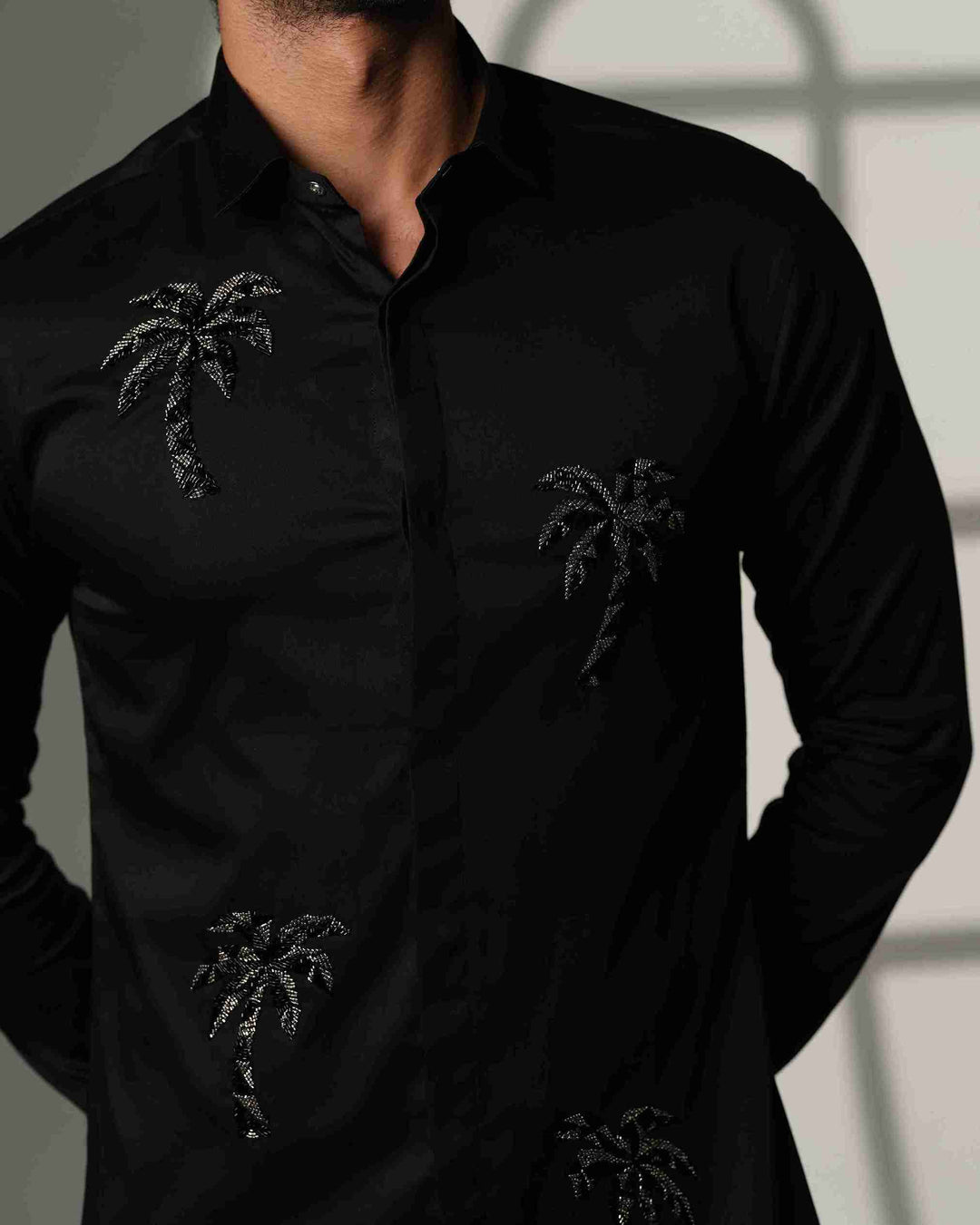 Black Shirt with Quad Palm Trees