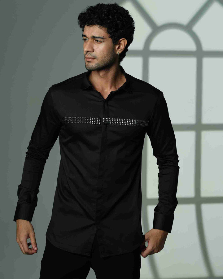 Black Shirt with Quad Pyramid Lines on Chest