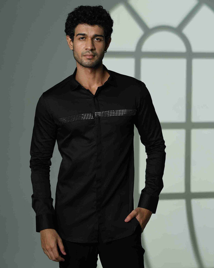 Black Shirt with Quad Pyramid Lines on Chest