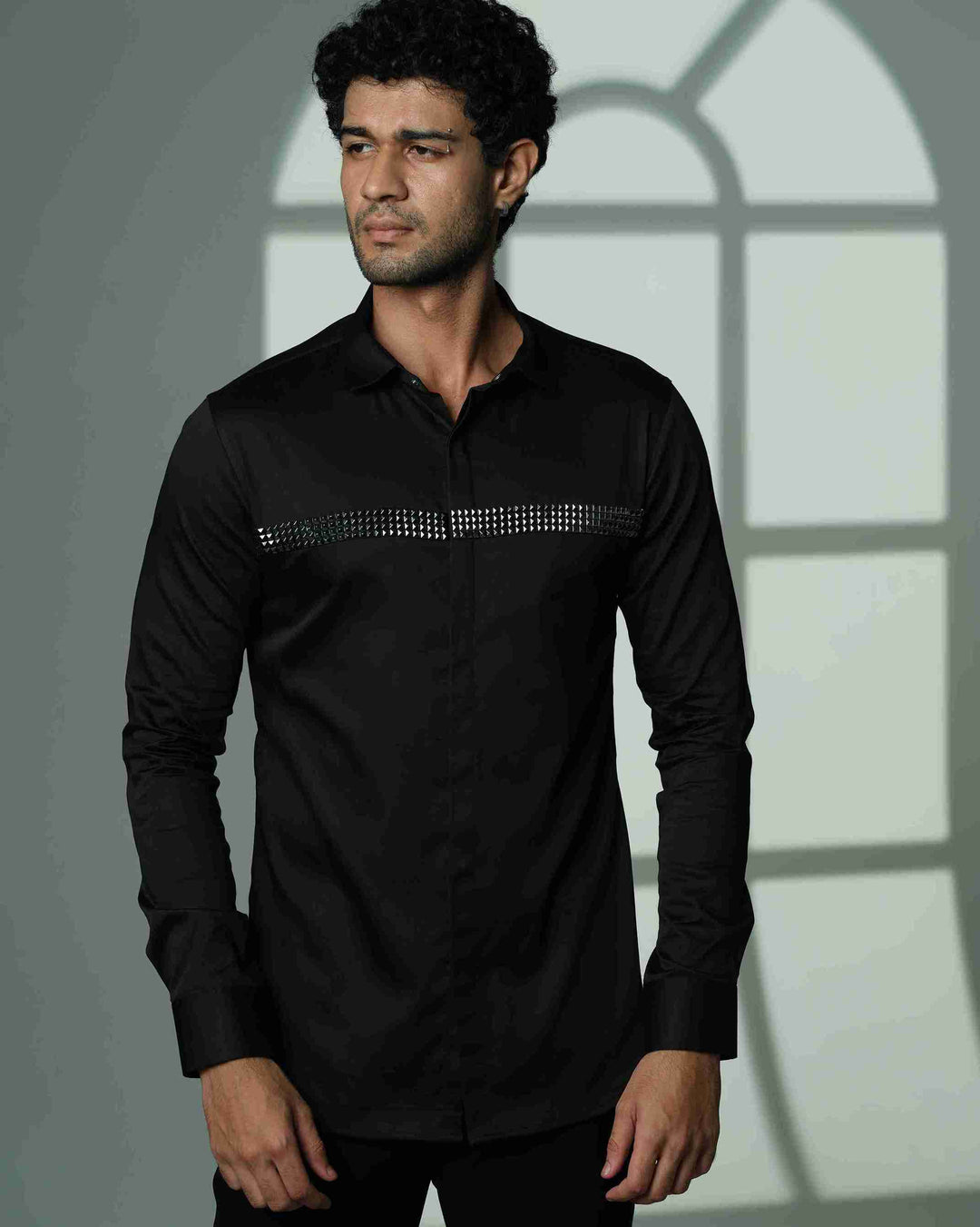 Black Shirt with Quad Pyramid Lines on Chest
