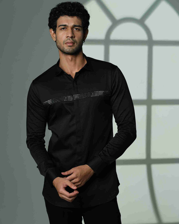 Black Shirt with Quad Pyramid Lines on Chest