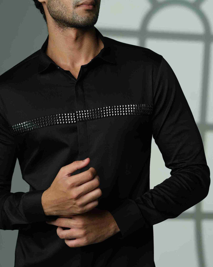 Black Shirt with Quad Pyramid Lines on Chest