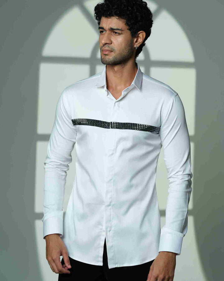 White Shirt with Quad Pyramid Lines on Chest