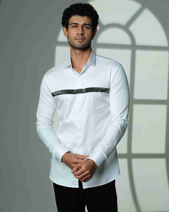 White Shirt with Quad Pyramid Lines on Chest