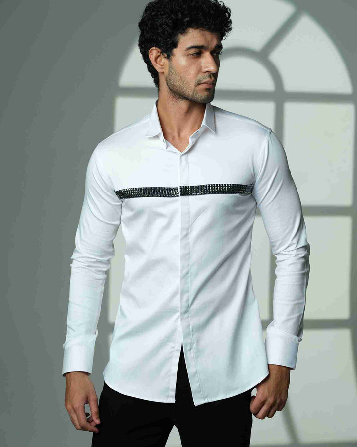 White Shirt with Quad Pyramid Lines on Chest