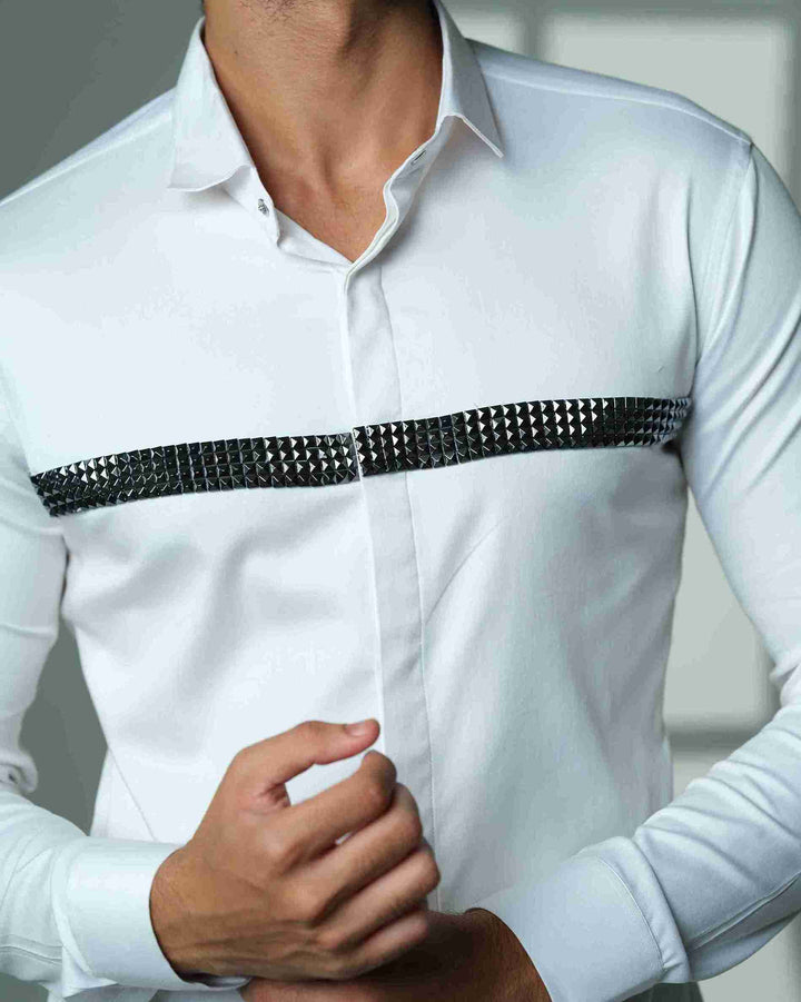 White Shirt with Quad Pyramid Lines on Chest