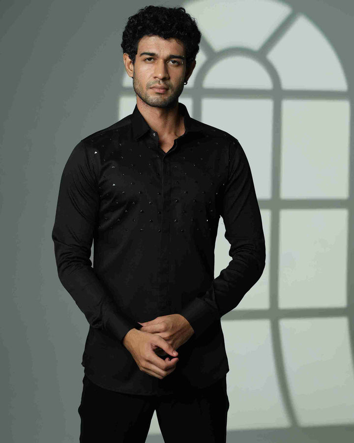 Black Shirt with Arrows Embellishment on Half of the shirt