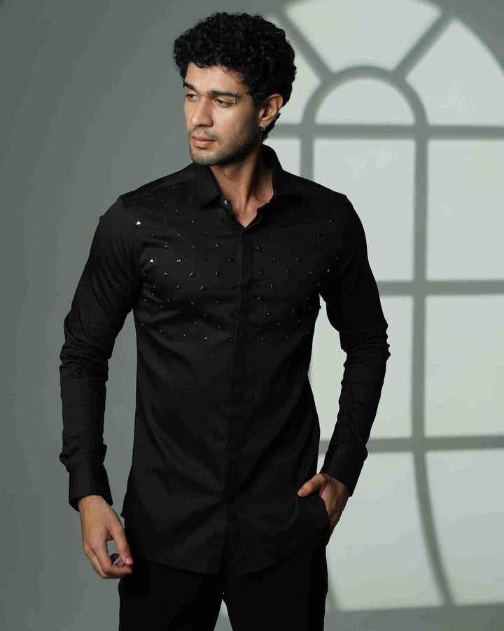 Black Shirt with Arrows Embellishment on Half of the shirt