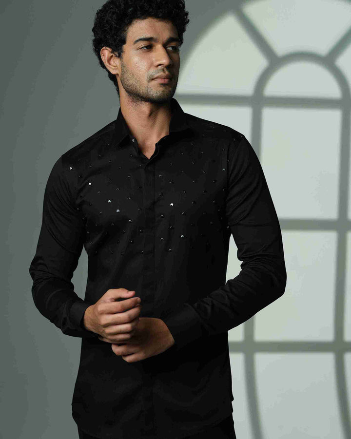 Black Shirt with Arrows Embellishment on Half of the shirt