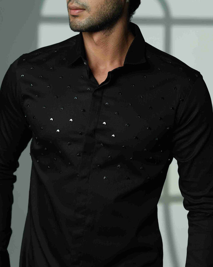 Black Shirt with Arrows Embellishment on Half of the shirt