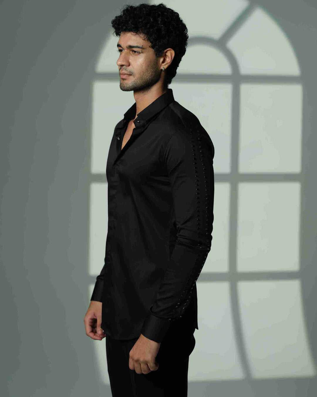 Black Shirt with Parallel Arrow lines on Sleeves