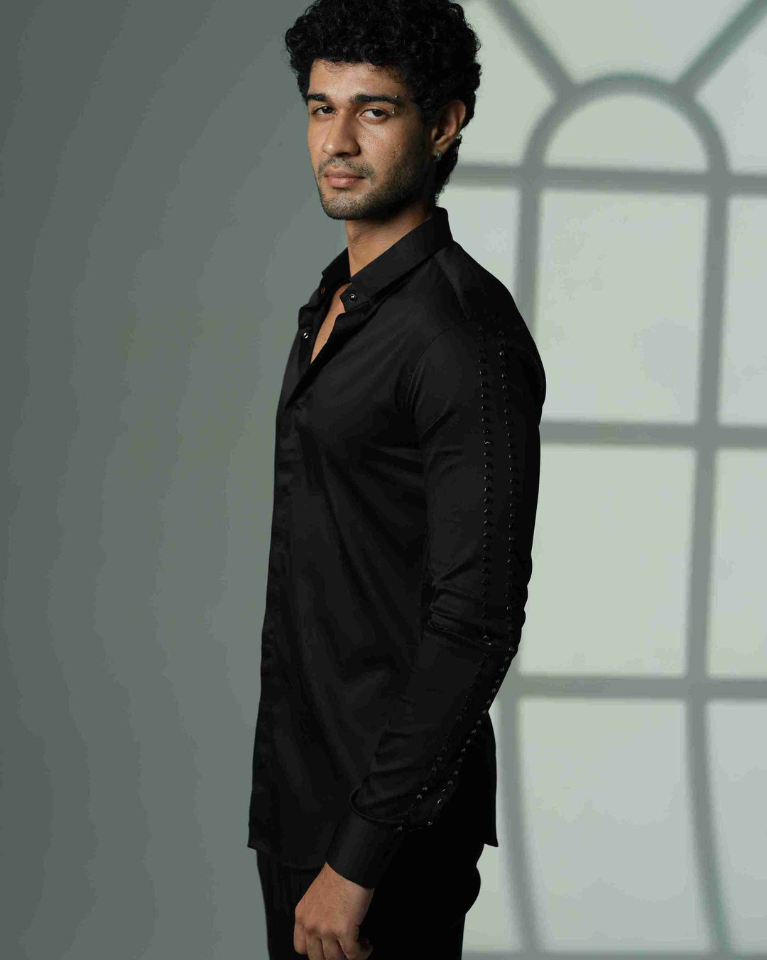 Black Shirt with Parallel Arrow lines on Sleeves
