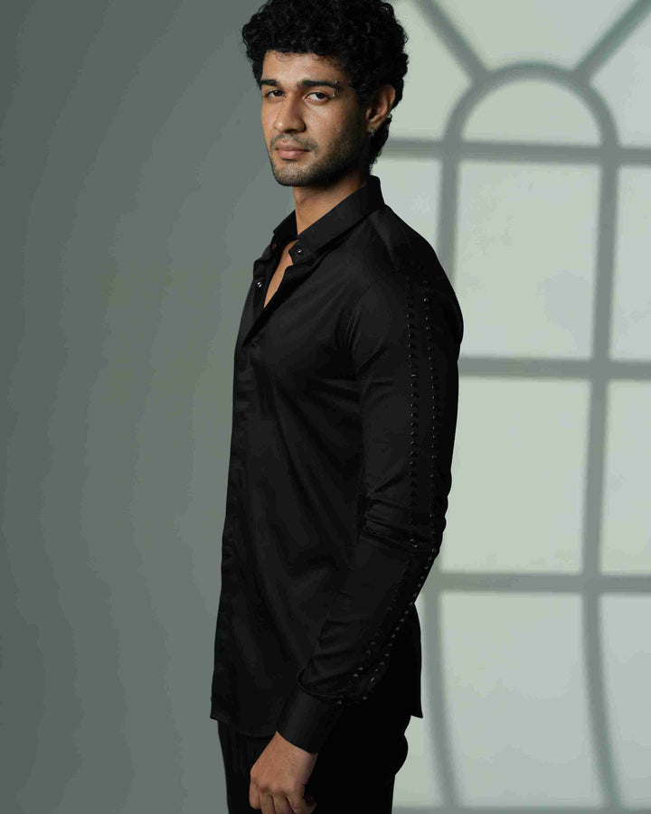 Black Shirt with Parallel Arrow lines on Sleeves