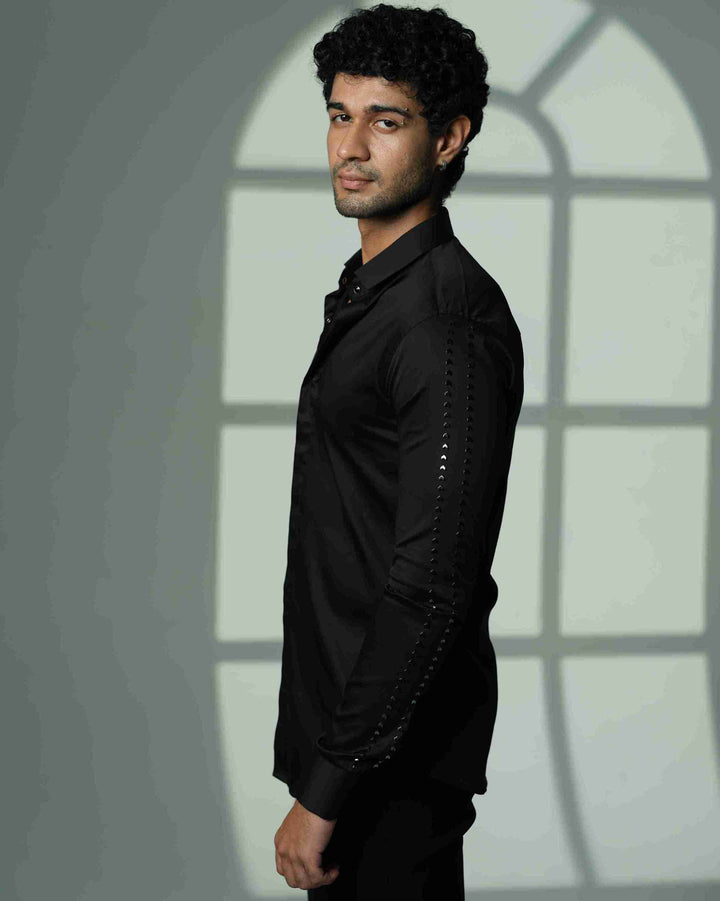 Black Shirt with Parallel Arrow lines on Sleeves