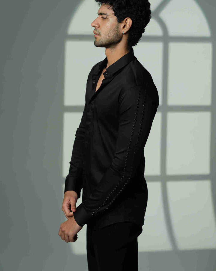 Black Shirt with Parallel Arrow lines on Sleeves