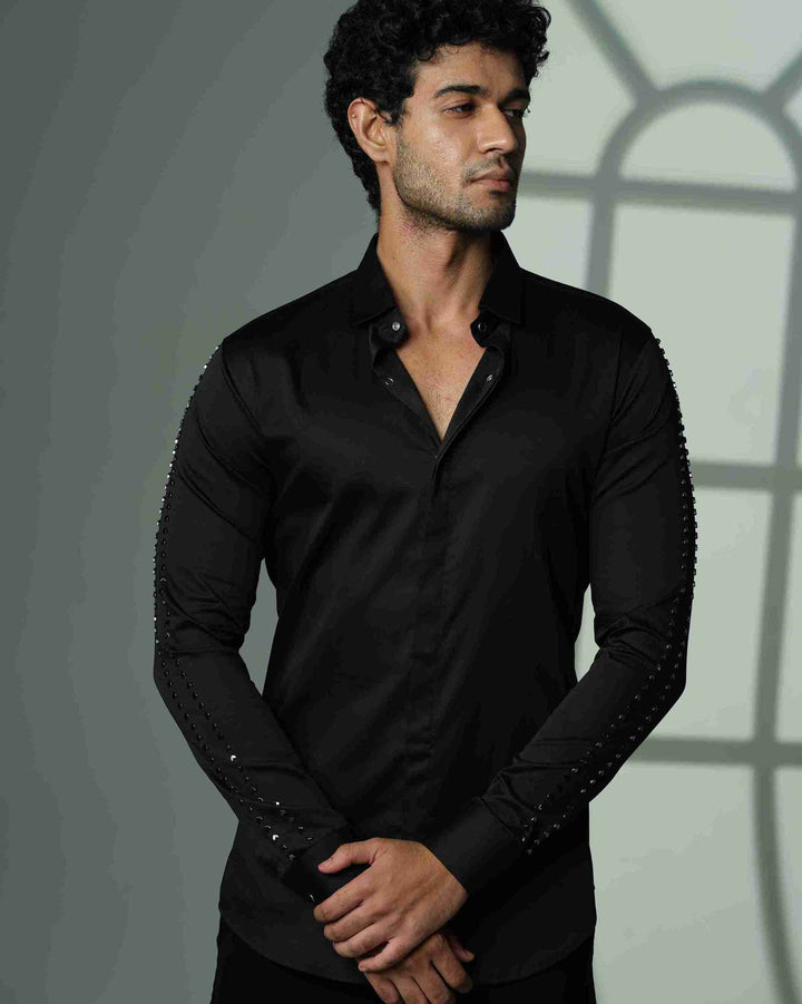 Black Shirt with Parallel Arrow lines on Sleeves
