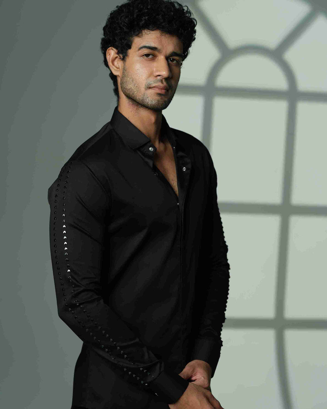 Black Shirt with Parallel Arrow lines on Sleeves
