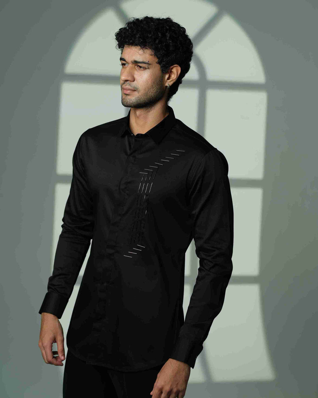 Black Shirt with I-Line Sally Embroidery on Left Panel