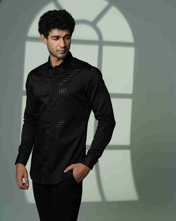 Black Shirt with I-Line Sally Embroidery on Left Panel