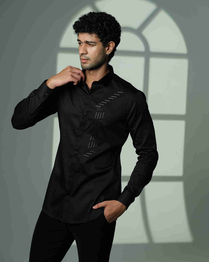 Black Shirt with I-Line Sally Embroidery on Left Panel