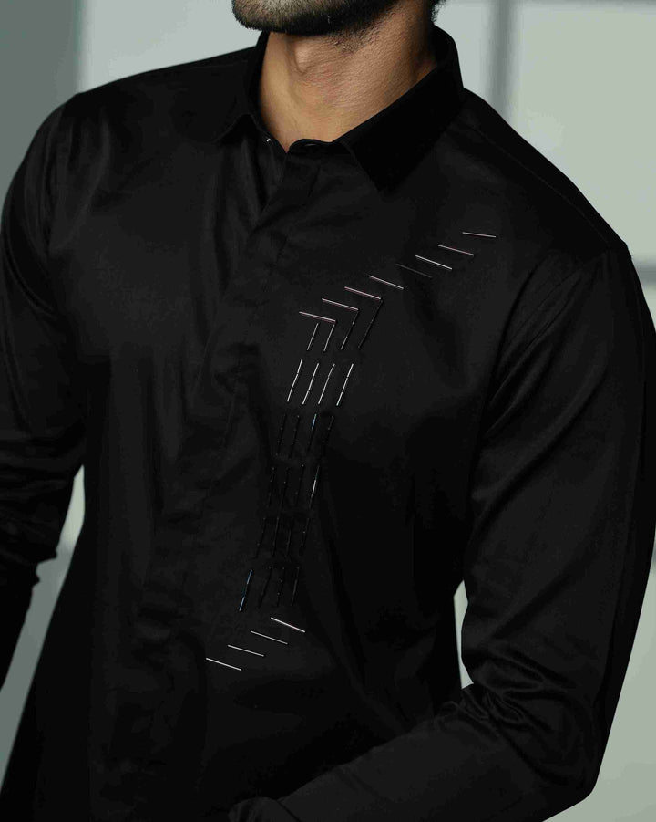 Black Shirt with I-Line Sally Embroidery on Left Panel