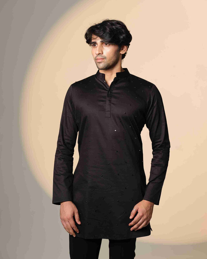 Black Kurta with Arrows Chita work only front panel