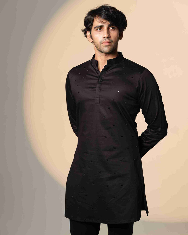 Black Kurta with Arrows Chita work only front panel