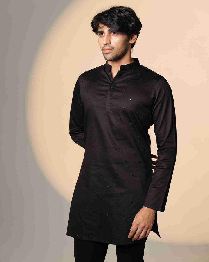 Black Kurta with Arrows Chita work only front panel
