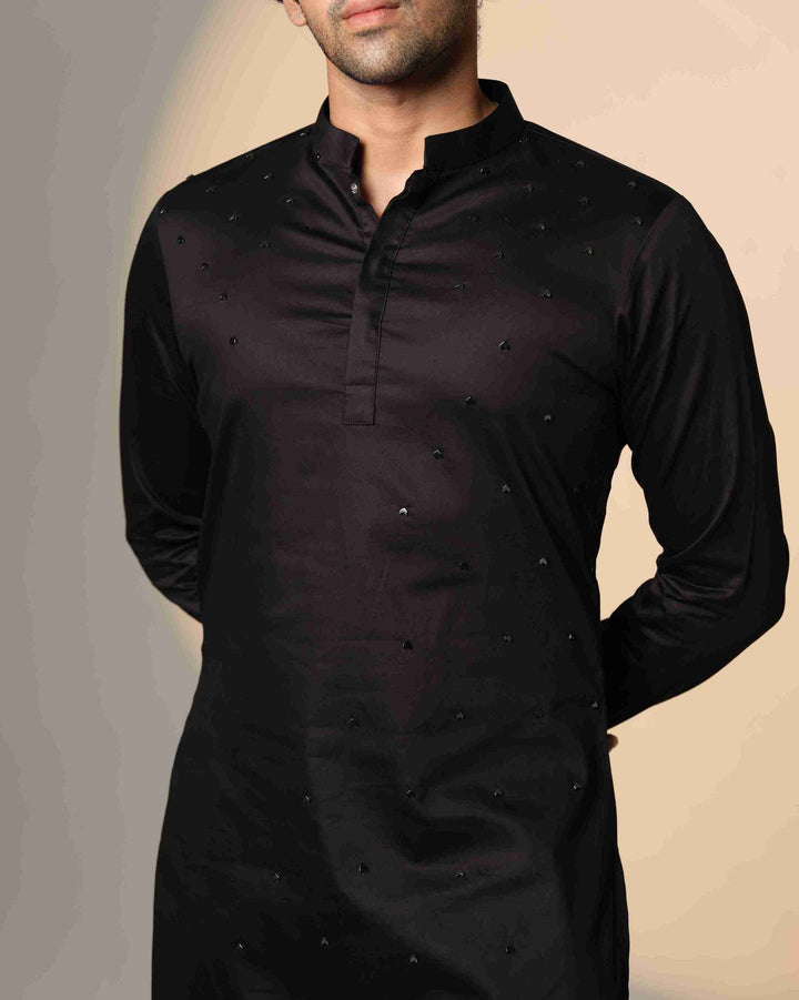 Black Kurta with Arrows Chita work only front panel