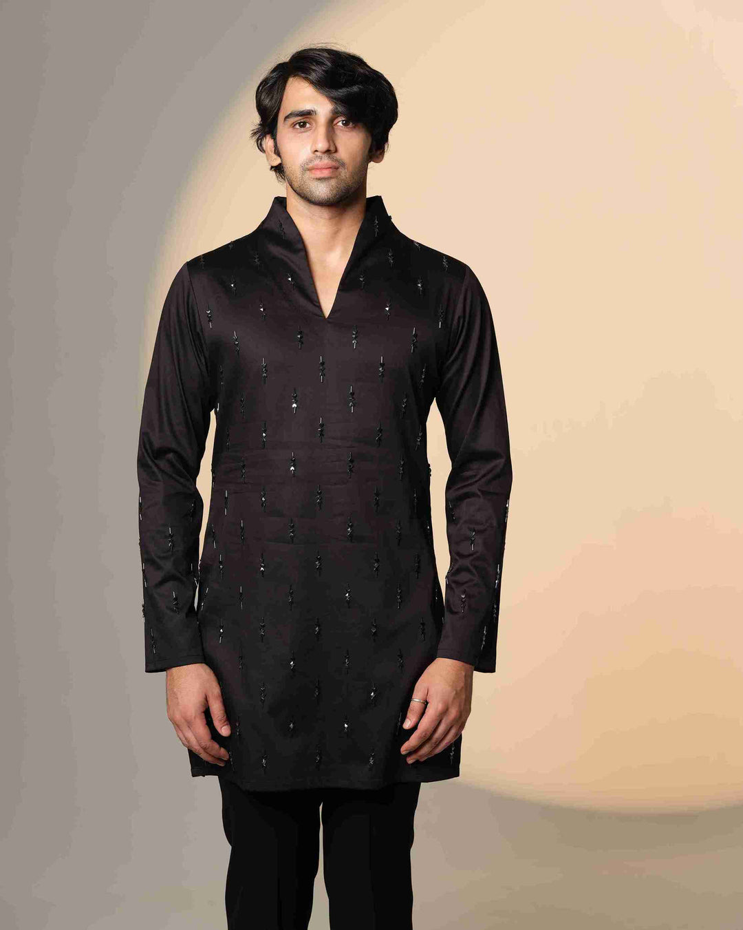 Black Kurta with Pyramid Arrow and-sally chitha work