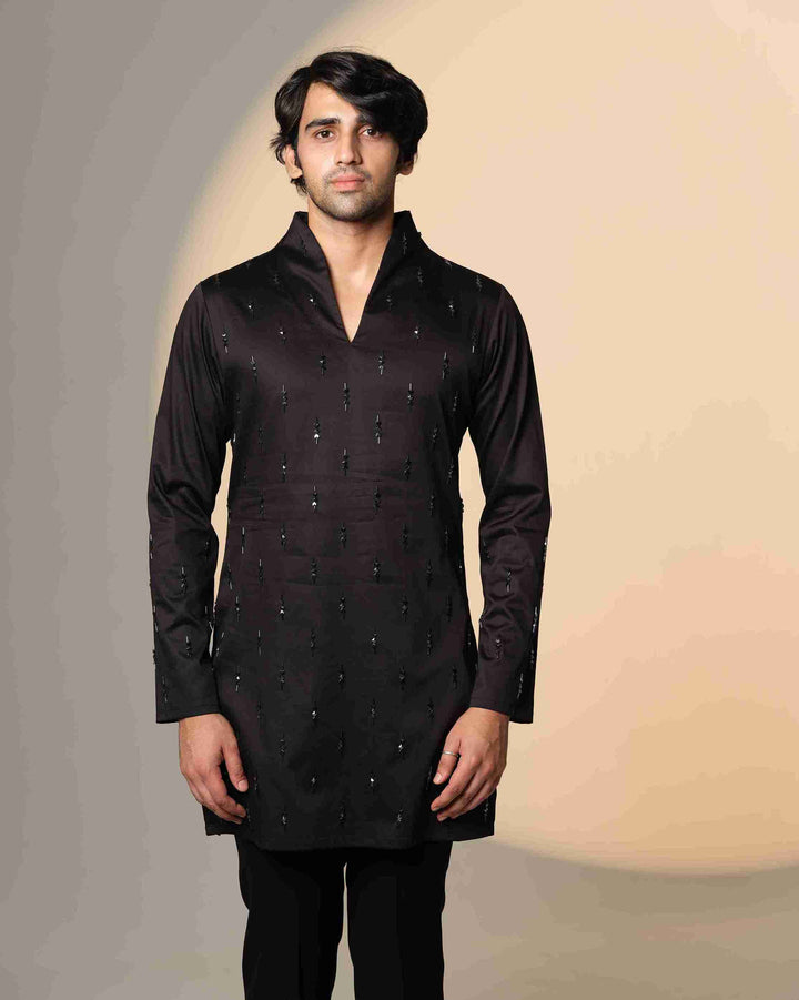 Black Kurta with Pyramid Arrow and-sally chitha work
