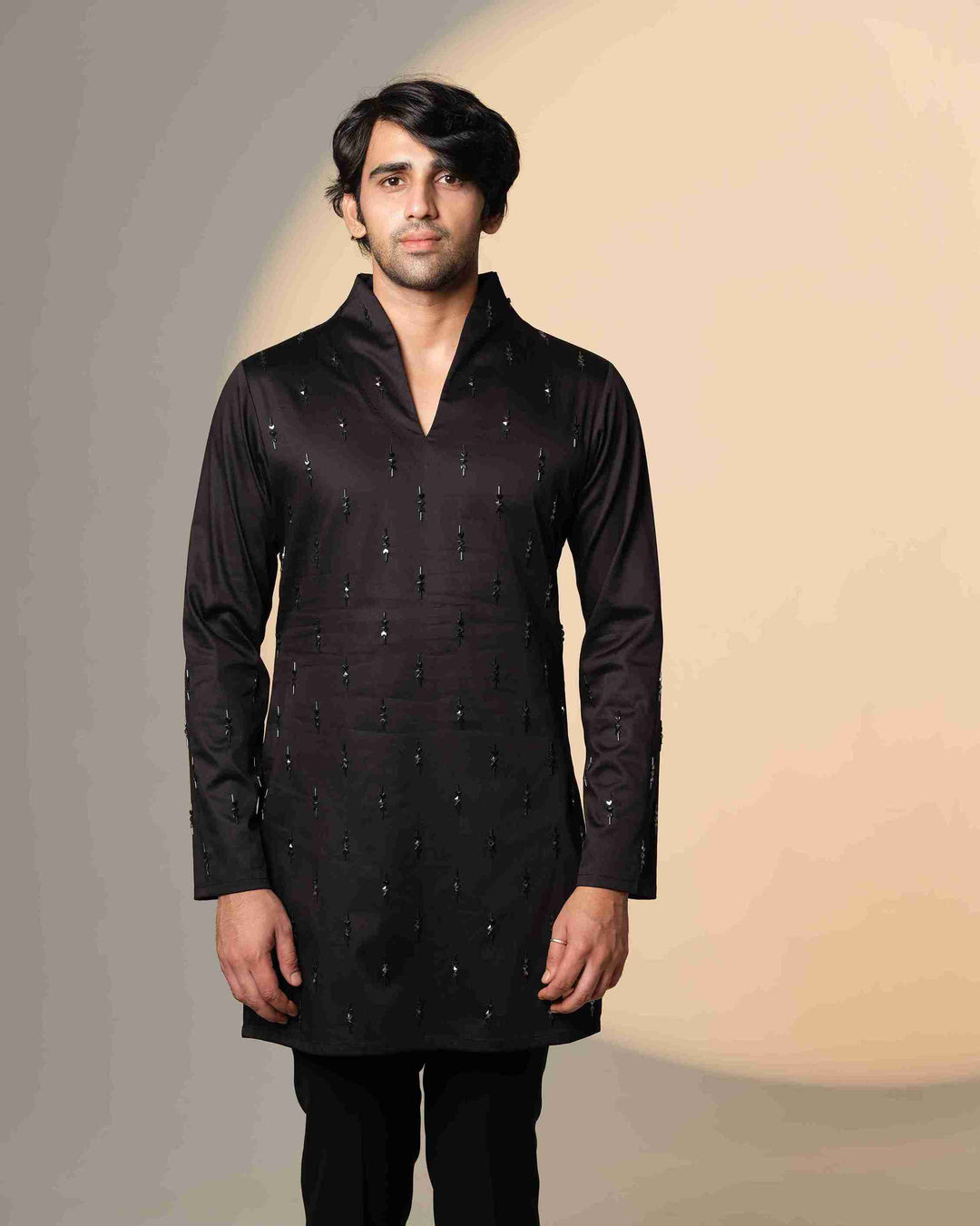Black Kurta with Pyramid Arrow and-sally chitha work