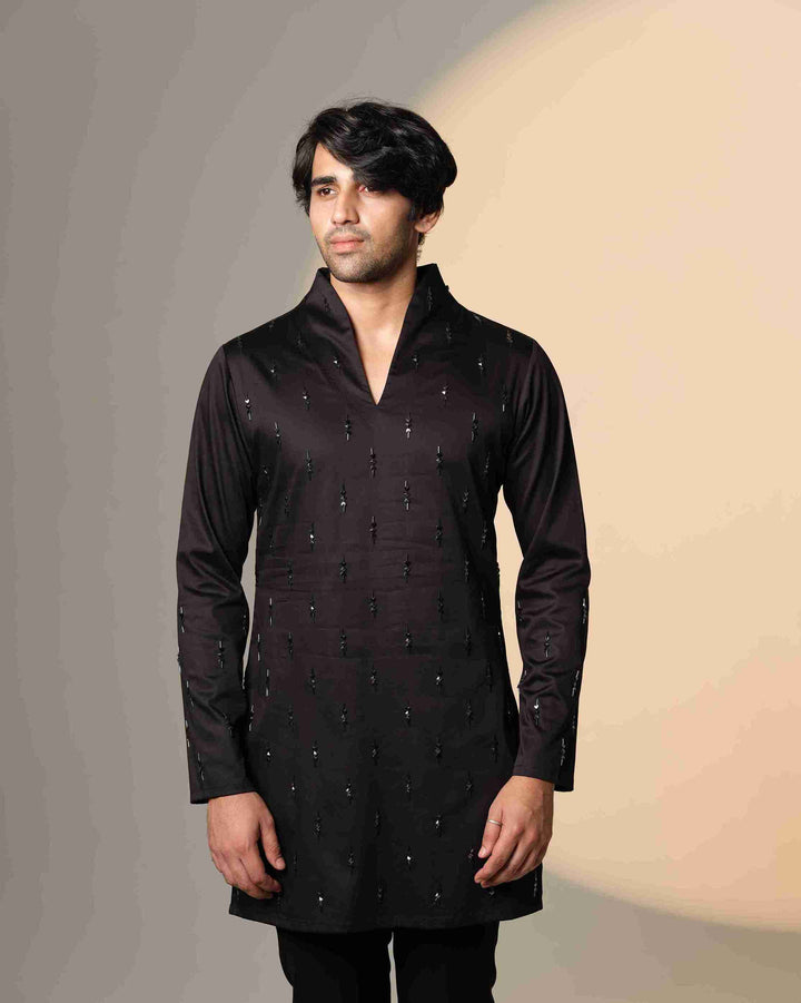 Black Kurta with Pyramid Arrow and-sally chitha work