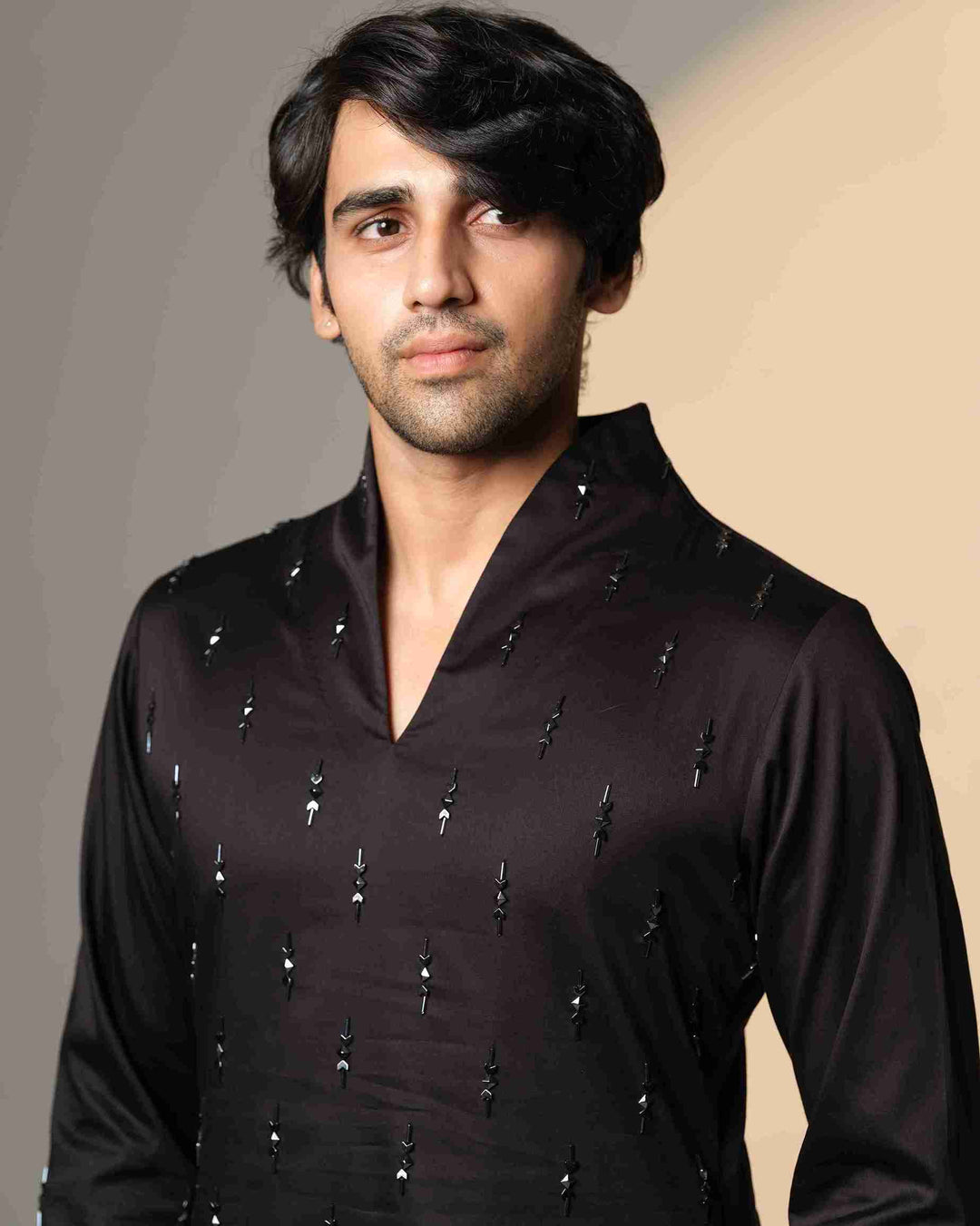 Black Kurta with Pyramid Arrow and-sally chitha work